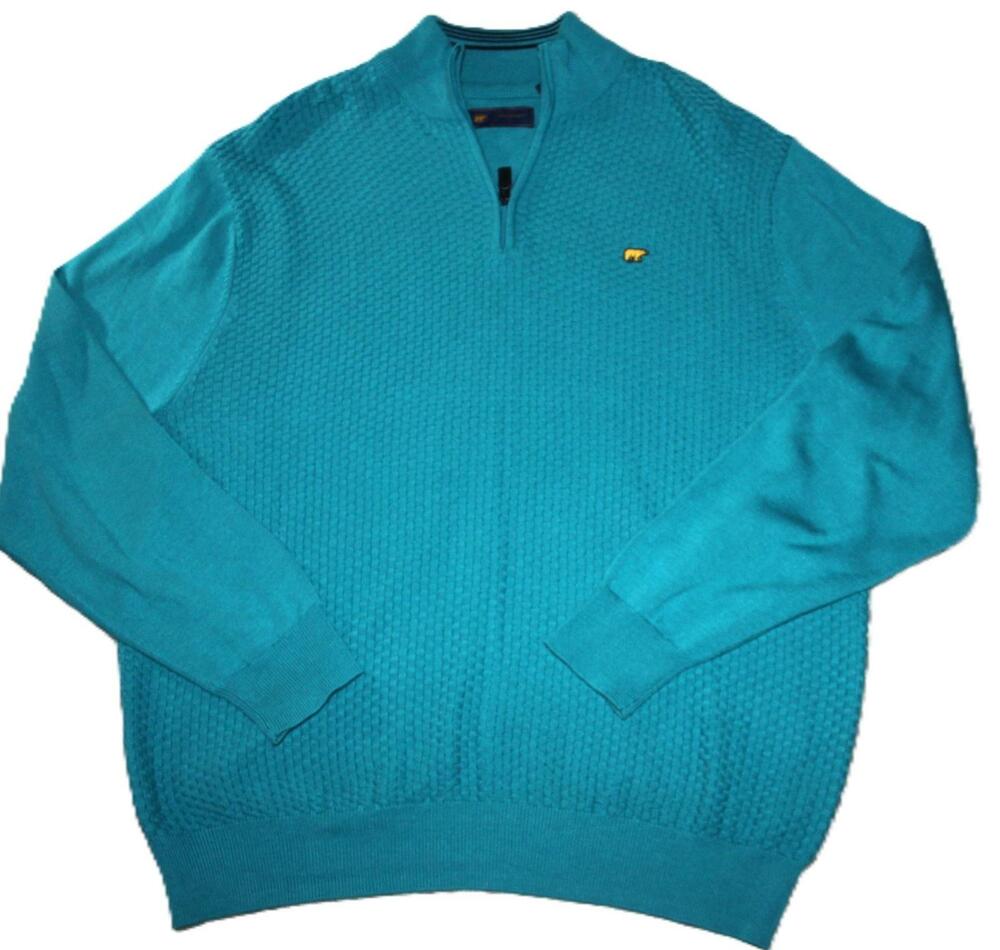Jack Nicklaus Sweater Mens Medium Blue 1/4 Zip Mock Neck Waffle-Knit Pullover